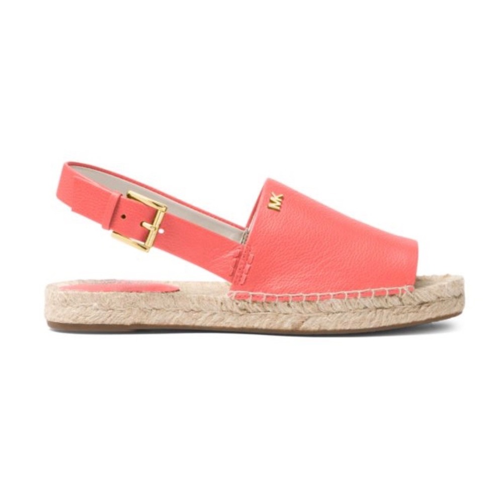 MICHAEL KORS Coral Leather‎ Slingback Espadrille Flats Sandals Womens 7M
